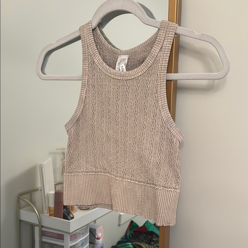 Beige Knit Crop Tank Top